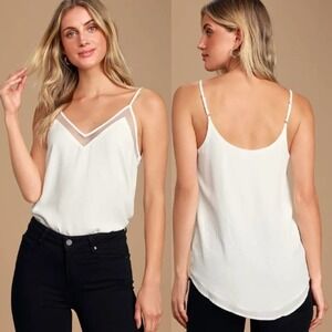 Lulus NWT Sweet Fling White Mesh Adjustable Straps Tunic Tank Top White Size XS